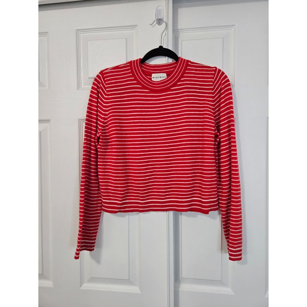 Miou Muse Red White Striped Wool Blend Cropped Knit Sweater T5797 Mens Medium